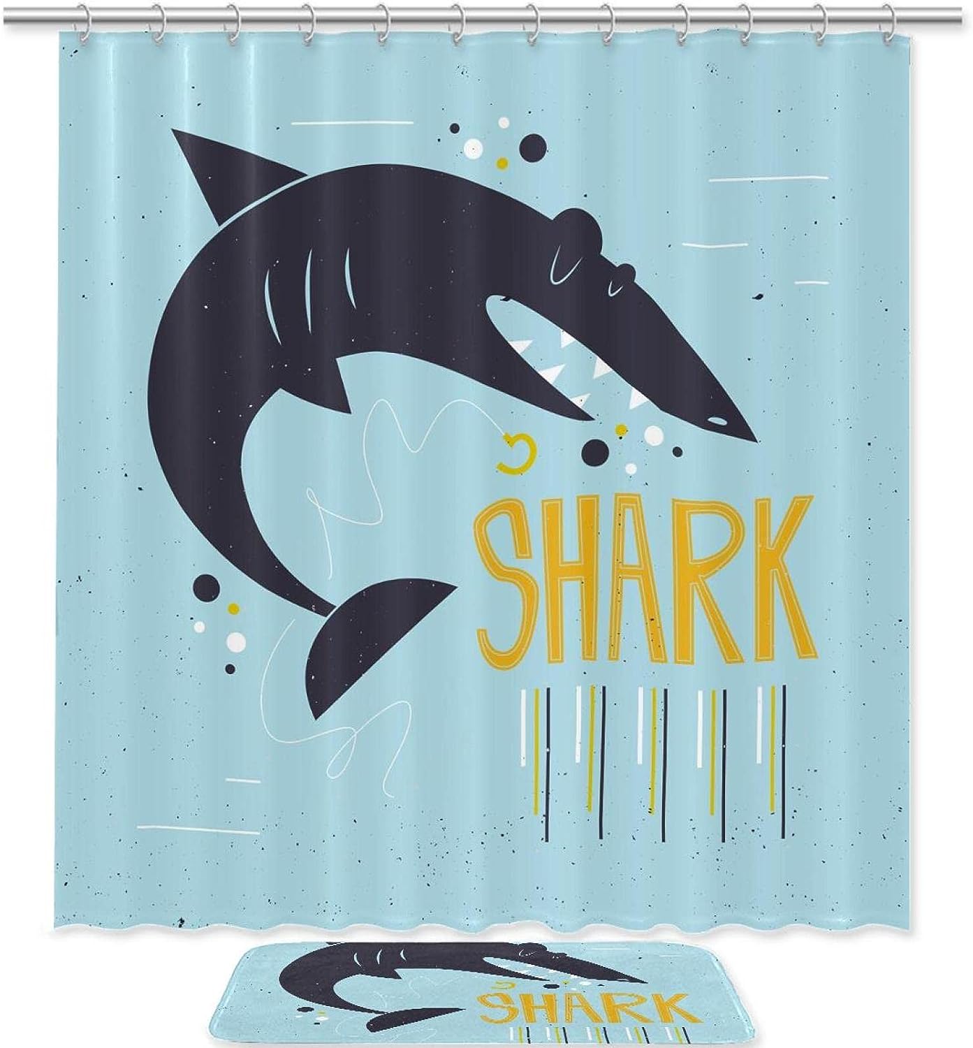 Blue Shark Ocean Waterproof Fabric Shower Curtain - Bathroom Accessories