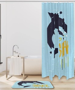 Blue Shark Ocean Waterproof Fabric Shower Curtain - Bathroom Accessories