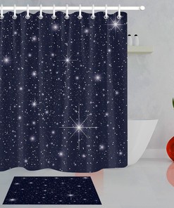 Blue Sky Glitter Stars Christmas Shower Curtain - Bathroom Decor