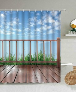 Blue Sky Waterfall Window Nature View Shower Curtain - Bathroom Decor