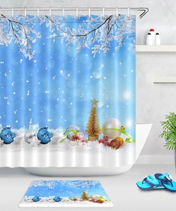 Blue Sky Xmas Ball Snowflake Shower Curtain - Bathroom Decor