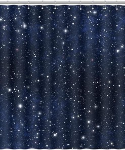 Blue Starry Night Sky and Stars Shower Curtain with Galaxy Universe Pattern - Bathroom Decor
