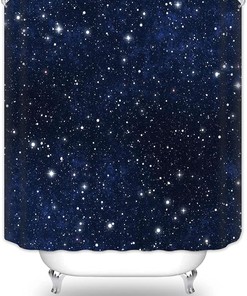 Blue Starry Night Sky and Stars Shower Curtain with Galaxy Universe Pattern - Bathroom Decor