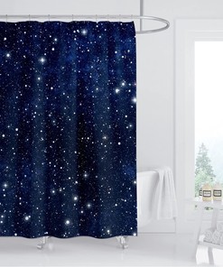 Blue Starry Night Sky and Stars Shower Curtain with Galaxy Universe Pattern - Bathroom Decor