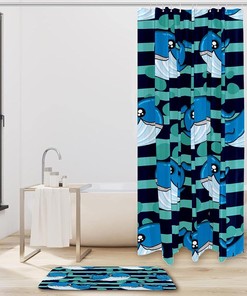 Blue Stripe Bubble Whale Printing Waterproof Fabric Bathroom Shower Curtain