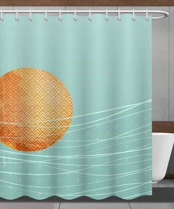 Blue Sun Line Shower Curtain in Modern Minimalistic Style, Perfect for Bathtub Decor - Bathroom Curtain