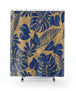 Blue Tropical Floral Shower Curtain - Bathroom and Home Decor