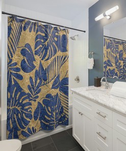 Blue Tropical Floral Shower Curtain - Bathroom and Home Decor
