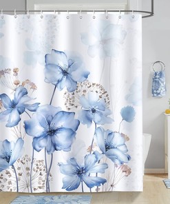 Blue Watercolor Floral Shower Curtain for Chic Bathroom Decor