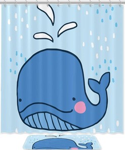 Blue Whale Waterproof Bath Curtain for Bathrooms - Ocean and Bathroom Decor