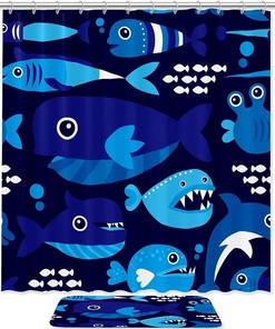 Blue Whale Waterproof Shower Curtain for Ocean Bathroom Decor
