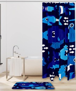 Blue Whale Waterproof Shower Curtain for Ocean Bathroom Decor