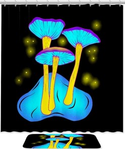 Blue Yellow Mushroom Printing Waterproof Fabric Bathroom Shower Curtain - Bathroom Decor