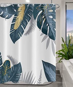 Blue and Gold Palm Tree Shower Curtain - Home Decor Bathroom Curtain