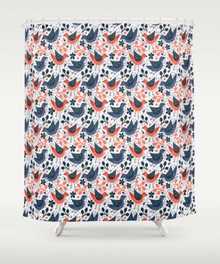 Blue and Orange Bird in the Garden Shower Curtain for Nature-Inspired Bathroom Decor
