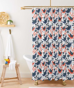 Blue and Orange Bird in the Garden Shower Curtain for Nature-Inspired Bathroom Decor