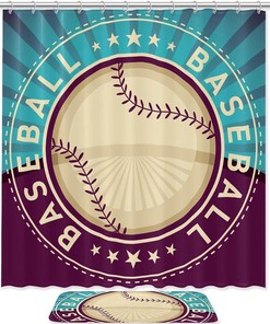 Blue and Purple Sports Baseball Waterproof Shower Curtain - Bath Decor Curtain Standard