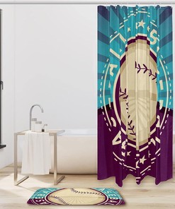 Blue and Purple Sports Baseball Waterproof Shower Curtain - Bath Decor Curtain Standard