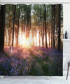 Bluebell Woods Sunrise Rabbit Spring Shower Curtain for Bathroom Decor