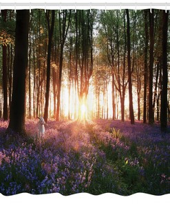 Bluebell Woods Sunrise Rabbit Spring Shower Curtain for Bathroom Decor