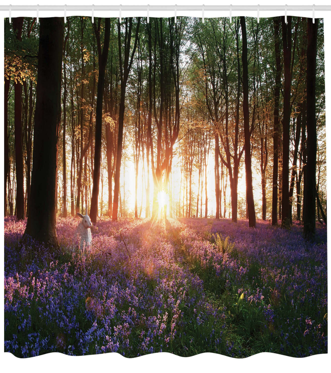 Bluebell Woods Sunrise Rabbit Spring Shower Curtain for Bathroom Decor