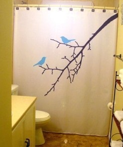 Bluebird Shower Curtain, Nature Tree Branch Bluebird Design, Bathroom Decor