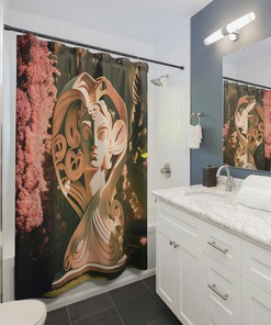 Blush Art Deco Sculpture Shower Curtain for Bathroom Decor