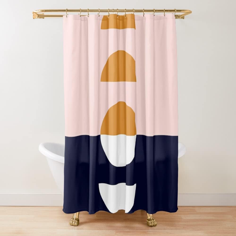 Blush Pink Orange Dark Blue Geometric Pattern Shower Curtain for Modern Bathroom