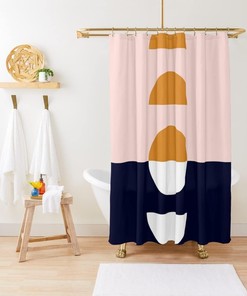 Blush Pink Orange Dark Blue Geometric Pattern Shower Curtain for Modern Bathroom