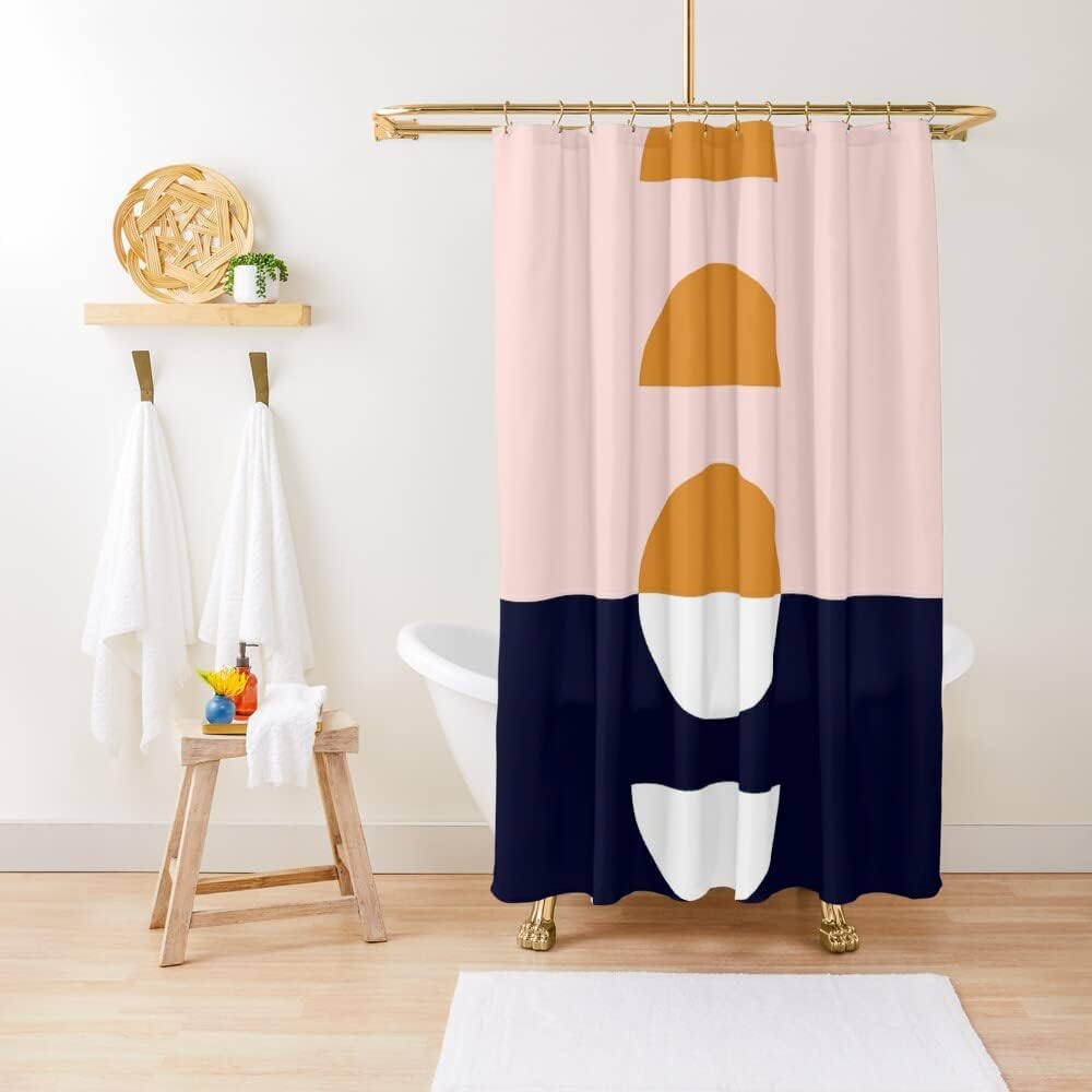 Blush Pink Orange Dark Blue Geometric Pattern Shower Curtain for Modern Bathroom