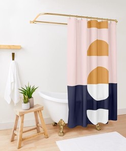 Blush Pink Orange Dark Blue Geometric Pattern Shower Curtain for Modern Bathroom