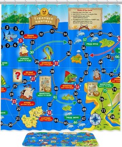 Board Game, Blue Waterproof Shower Curtain for Bathroom Decor