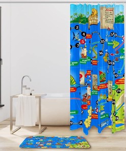 Board Game, Blue Waterproof Shower Curtain for Bathroom Decor