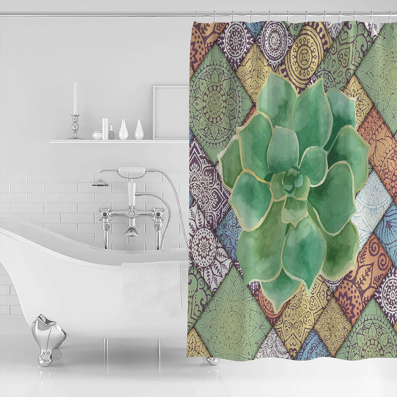 Bohemia Succulents Shower Curtain for Home Bathroom Decor