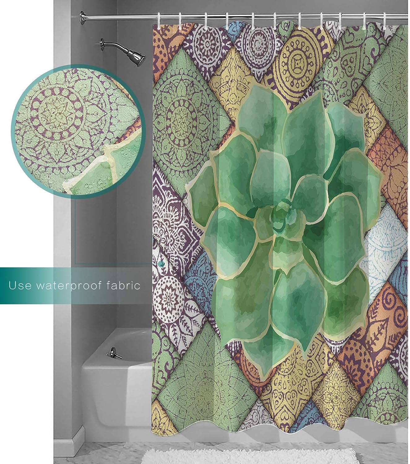 Bohemia Succulents Shower Curtain for Home Bathroom Decor