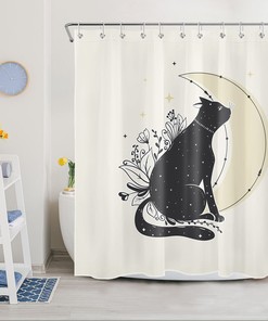 Bohemian Black Cat Shower Curtain for Bathroom Decor