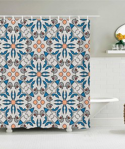 Bohemian Chic Floral Mosaic Tile Shower Curtain - Fabric Bath Curtain for Home Decor
