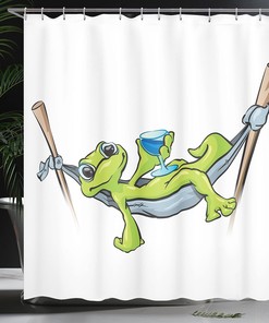 Bohemian Frog Reptile Shower Curtain with Peaceful Garden Print Bathroom Decor