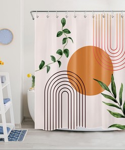 Bohemian Green Leaf Geometric Shower Curtain for Natural Bathroom Decor