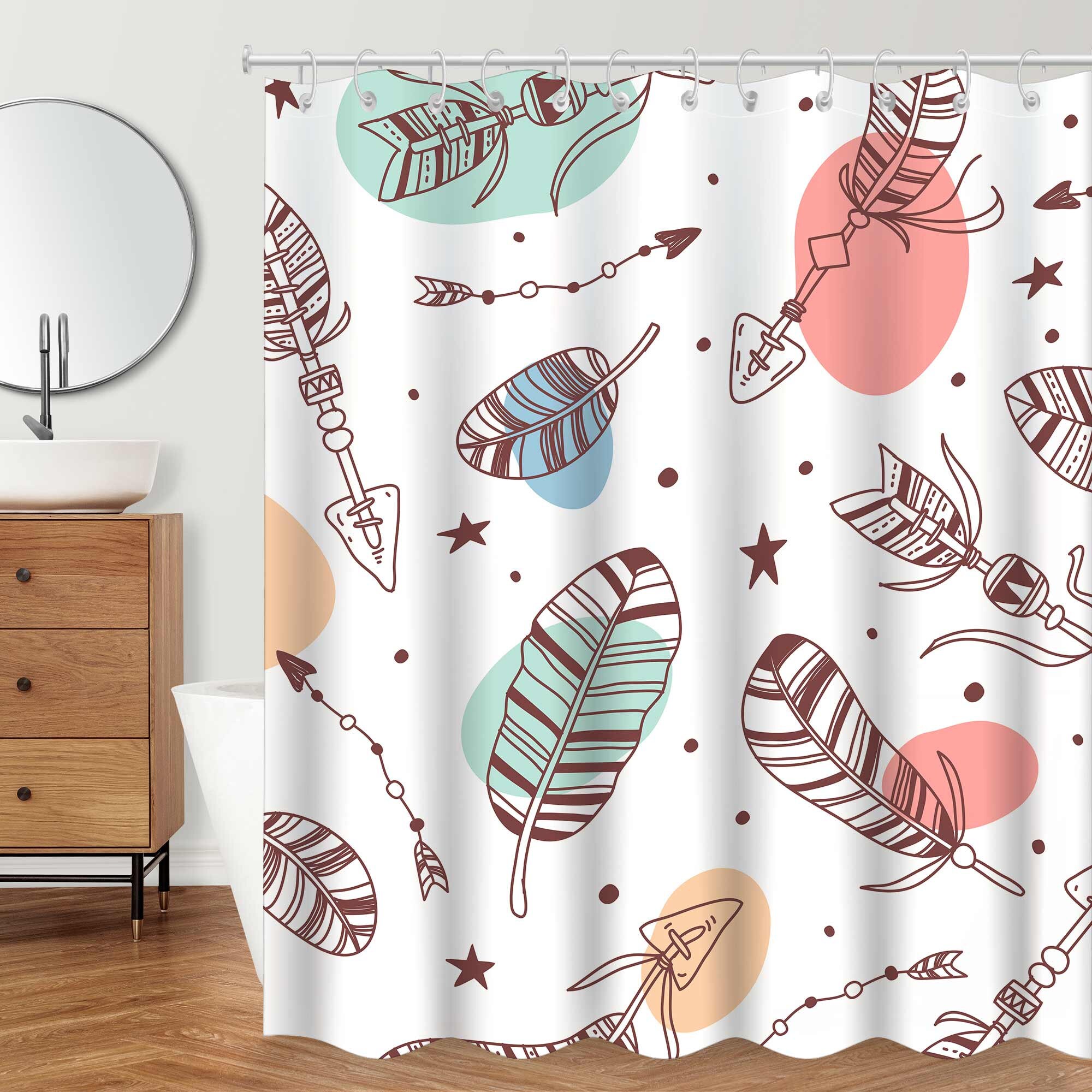 Bohemian Leaf Abstract Minimalist Shower Curtain for Modern Bathroom
