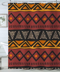 Bohemian Motif Geometric African Mud Cloth Shower Curtain for Boho Bathroom Decor 
