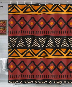 Bohemian Motif Geometric African Mud Cloth Shower Curtain for Boho Bathroom Decor