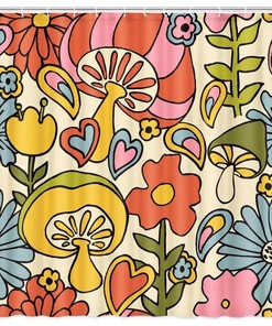 Bohemian Mushroom Flower Waterproof Fabric Shower Curtain for Bath Decor 