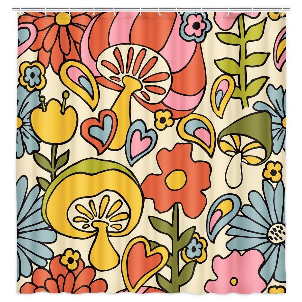 Bohemian Mushroom Flower Waterproof Fabric Shower Curtain for Bath Decor