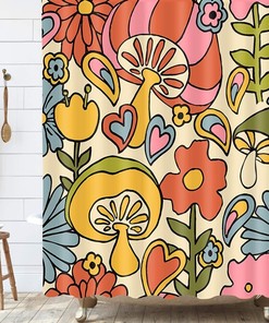 Bohemian Mushroom Flower Waterproof Fabric Shower Curtain for Bath Decor