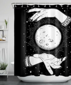 Bohemian Prophet Hands Full Moon Shower Curtain - Spiritual Bathroom Decor