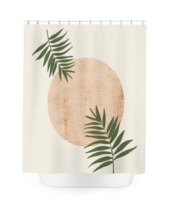 Bohemian Shower Curtain, Contemporary Botanical and Moon Design, Modern Minimalist 