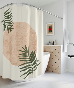 Bohemian Shower Curtain, Contemporary Botanical and Moon Design, Modern Minimalist 