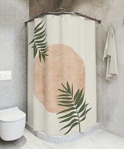Bohemian Shower Curtain, Contemporary Botanical and Moon Design, Modern Minimalist 