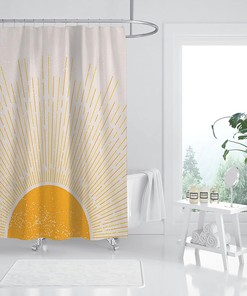 Bohemian Sunrise Shower Curtain, Vintage Mid Century Modern Bathroom Decor